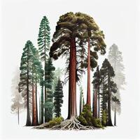 Lots of California redwoods in front of a white background - image photo