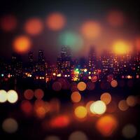 City night landscape bokeh, blurred illustration, urban landscape at dusk time - image photo