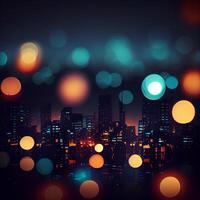 ciudad noche paisaje Bokeh, borroso ilustración, urbano paisaje a oscuridad hora - ai generado imagen foto