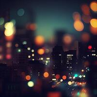 ciudad noche paisaje Bokeh, borroso ilustración, urbano paisaje a oscuridad hora - ai generado imagen