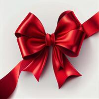 Red festive bow on a light background - image photo