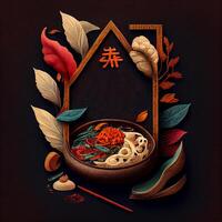 Beautiful variety of Asian food, advertising template with space for advertising text - image photo