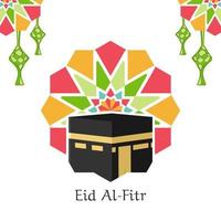 eid al fitr islamic greeting with kaaba vector illustration design