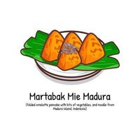 Tasty martabak mie madura made with rice noodles with slice of carrot and black sambals vector