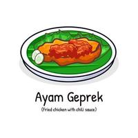 Ayam geprek smashed chicken Indonesian food spicy good taste vector