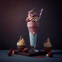 Stylish beautiful fruity milkshake, chocolate drop splashes - image photo