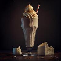 Stylish beautiful fruity milkshake, chocolate drop splashes - image photo