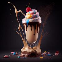 Stylish beautiful fruity milkshake, chocolate drop splashes - image photo