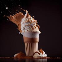 Stylish beautiful fruity milkshake, chocolate drop splashes - image photo
