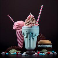 Stylish beautiful fruity milkshake, chocolate drop splashes - image photo