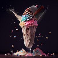 Stylish beautiful fruity milkshake, chocolate drop splashes - image photo