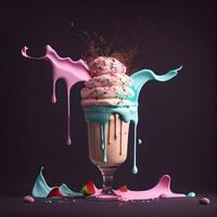 Stylish beautiful fruity milkshake, chocolate drop splashes - image photo