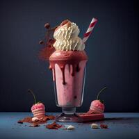 Stylish beautiful fruity milkshake, chocolate drop splashes - image photo