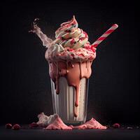 Stylish beautiful fruity milkshake, chocolate drop splashes - image photo