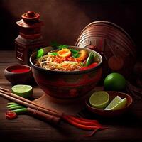 Beautiful varied Asian food on a dark background - image photo