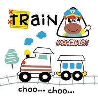 cow and train funny animal cartoon vector