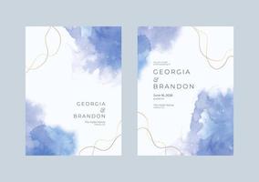 Beautiful simple blue watercolor wedding invitation template vector