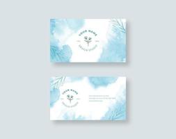 Beautiful business card template with blue watercolor texture vector