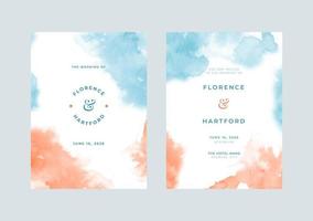 Beautiful blue and orange watercolor wedding invitaiton template vector