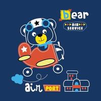 bear the pilot funny animal cartoon vector