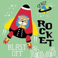 bear and rocket funny animal cartoon vector