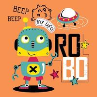 smart robot and ufo funny animal cartoon vector