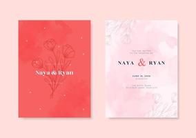 Beautiful pink watercolor wedding card template vector