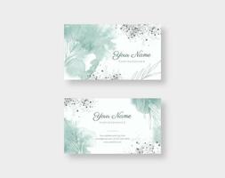 Beautiful business card template with green watercolor texture vector