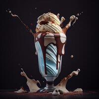 Stylish beautiful fruity milkshake, chocolate drop splashes - image photo