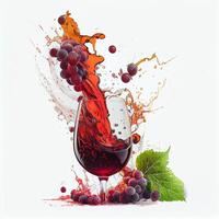 vaso de rojo vino, líquido chapoteo en blanco antecedentes - ai generado imagen foto