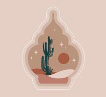 Collection of oriental style Islamic windows, palm trees, cactus and desert vector