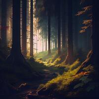 Dark gloomy fairytale mysterious forest - image photo