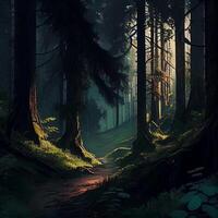 Dark gloomy fairytale mysterious forest - image photo