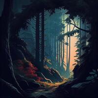 Dark gloomy fairytale mysterious forest - image photo