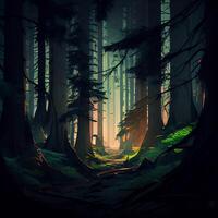 Dark gloomy fairytale mysterious forest - image photo