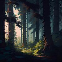 Dark gloomy fairytale mysterious forest - image photo