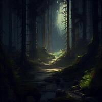 Dark gloomy fairytale mysterious forest - image photo