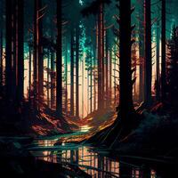 Dark gloomy fairytale mysterious forest - image photo