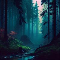 Dark gloomy fairytale mysterious forest - image photo