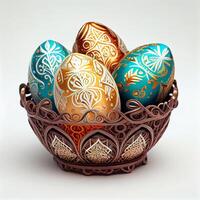 Easter eggs in a basket, easter 2023, happy easter celebration - image photo