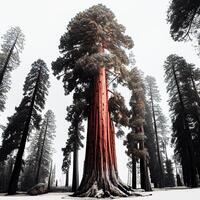 Lots of California redwoods in front of a white background - image photo