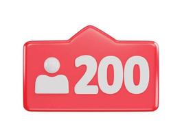 200 social media follower icon 3d rendering vector illustration