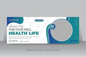 Medical healthcare timeline cover photo template design with gradient color vector