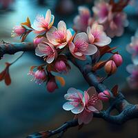 vistoso primavera temporada japonés Cereza flores a el pie de montar fuji, lago kawaguchiko - ai generado imagen foto