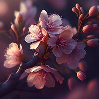 vistoso primavera temporada japonés Cereza flores a el pie de montar fuji, lago kawaguchiko - ai generado imagen foto