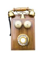 Antique wooden telephone isolated photo