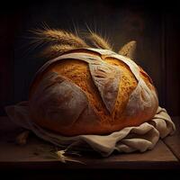 Homemade fresh sourdough bread, dark background - AI generated image photo