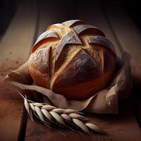 Homemade fresh sourdough bread, dark background - image photo