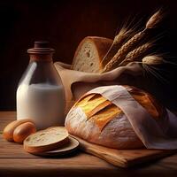 Homemade fresh sourdough bread, dark background - image photo