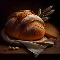 Homemade fresh sourdough bread, dark background - image photo
